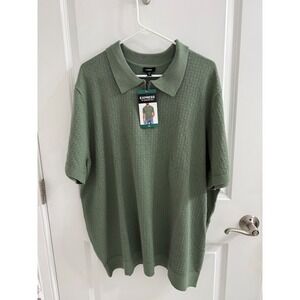 Express Mens Zip Sweater Polo Sage Green Textured Knit Short Sleeve 3XL New